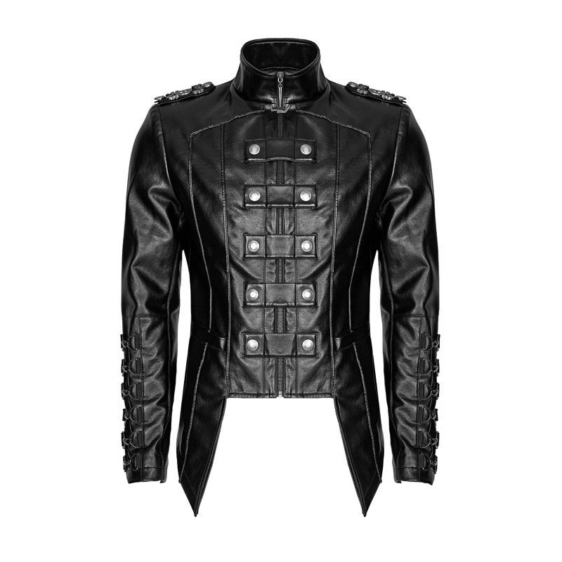 Handmade Men Gothic Heavy Fashion Jacket Pu Leather Military Jacket Uniform Halloween Costume